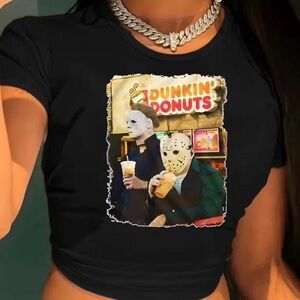 Black Graphic Tee with Horror Theme